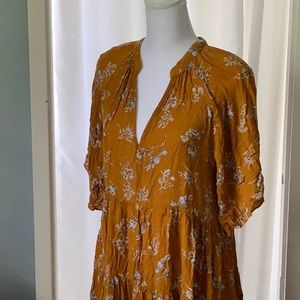 Mustard Floral Mini Tiered Dress Size Small